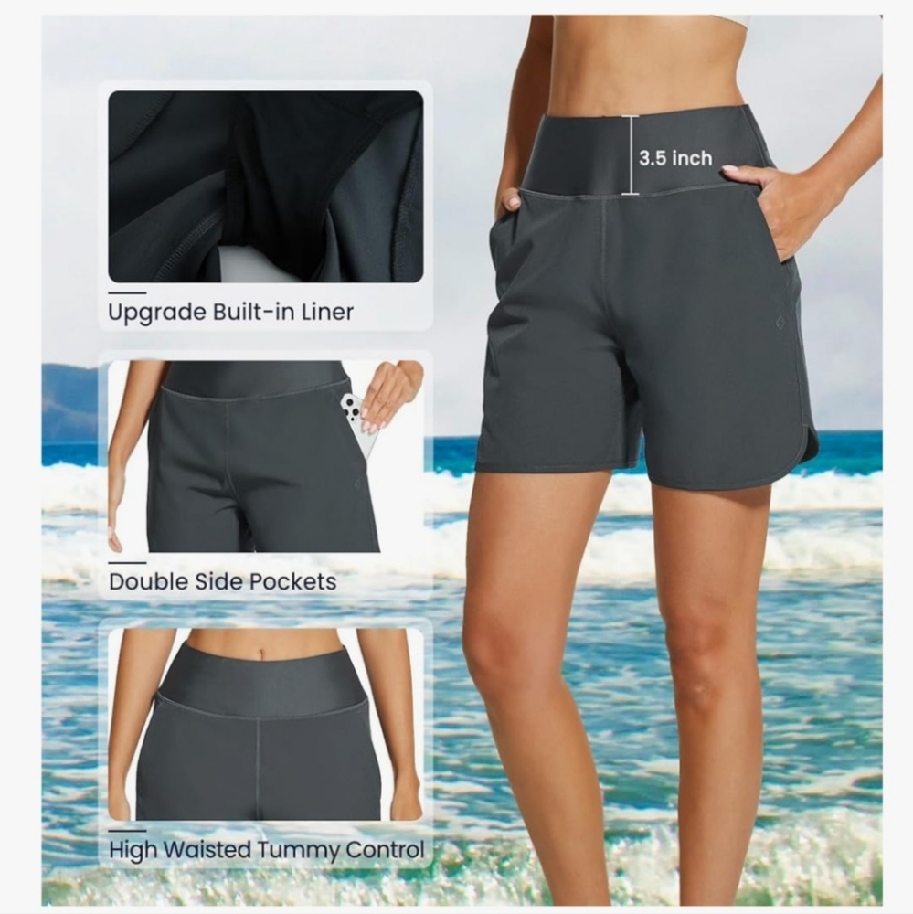 NWT Women's High Waisted Swim Shorts S Small - Picture 6 of 12